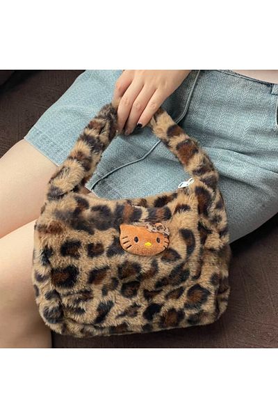 Choice B Leopard Print Hello Kitty Handbag Cute Retro Commuting Bag Cartoon Anime Peripheral Fashion Girl .