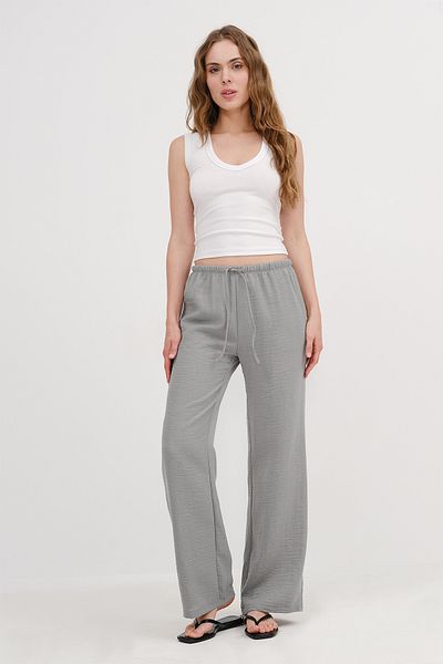 Addax Elastic Waist Front Tie Wide Leg Trousers Pn16599-U1