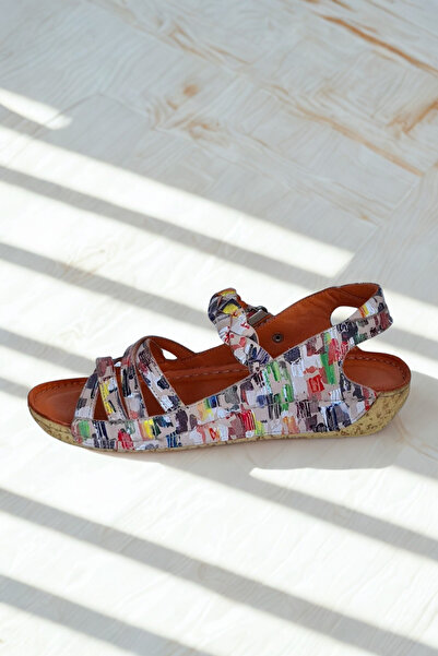 İNZE AYAKKABI Multicolored Pink Braided Genuine Leather Sandals Model Bougainvillea