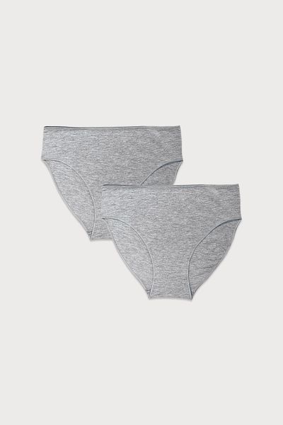 Malabadi Women's Gray 2 Pack Modal Tight Fit Mid Waist Slip Panties 187