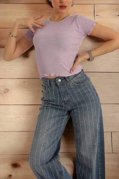 Aslında Look Тениска с къс ръкав, оребрена ликра, бади и кръгло деколте - Esa...