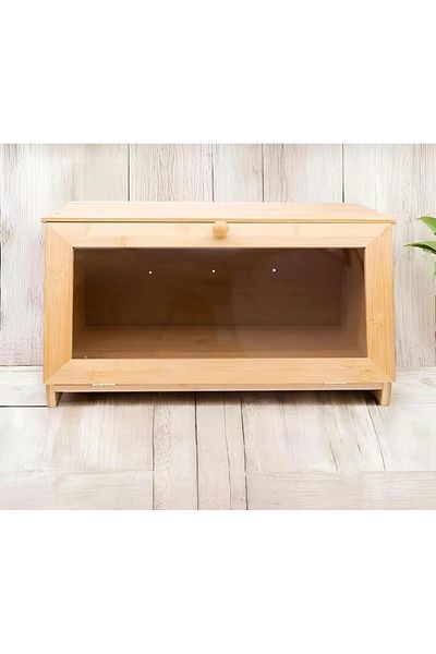 Kitchen Pembelia Bamboo Bread Cabinet Box Clear Glass Look Bread Loaf Box with Lid