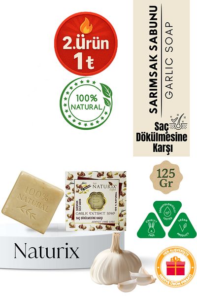 Naturix Garlic Extract Soap 125 Gr |   Hair Care Garlic Extract Soap Against Hair Loss