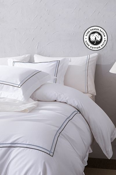 Evlen Home Collection 300 Tc King 100% βαμβακερό σατέν κεντημένο σετ παπλωματοθήκης King Size 6 τεμαχίων Luxury Cream Echo