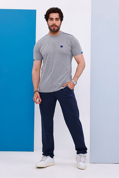 Piyera Men's Battal Size Light Gray Crew Neck T-Shirt Bottom-Top Set - 130