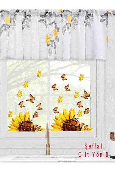 aiki Watercolor Sun Flower, Sunflower and Butterflies Two-Way Glass Sticker