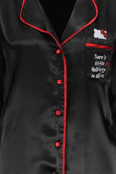 Hello Kitty Licensed Button Long Sleeve Satin Pajama Set