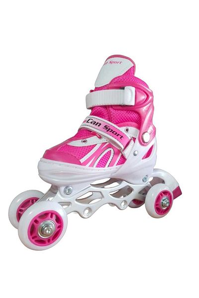 BURAK CAN SPORT Cansport Adjustable (2+2) Metal Body Silicone Wheel Lighted Children's Skating Skates