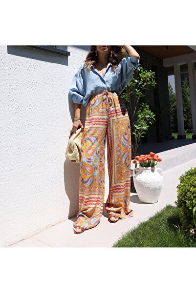 Lavanta Tekstil Ethnic Patterned Trousers with Front Laces