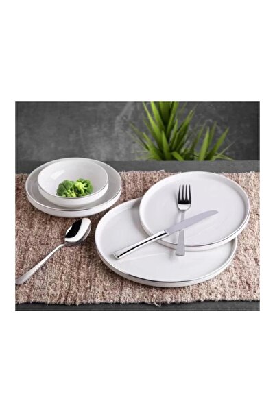GÖNÜL MUTFAK Gönül GNL3252 Silver Kenarlı Beyaz Porselen Yemek Takımı 24 Parça