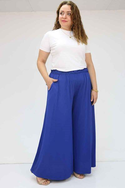 eslamood 49003 Large Size Indigo Combed Skirt - Elastic Waist Trousers