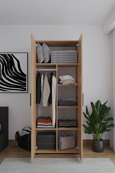 AYMOBSAN Niro 2 Kapaklı Gardrop, Askılı ve Raflı, 80 cm