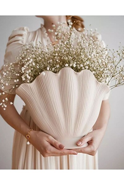 yesilmall El Yapımı Hm Muadili Deniz Kabuğu Şeklinde Vazo Çiçeklik Saksı Dekoratif Kase