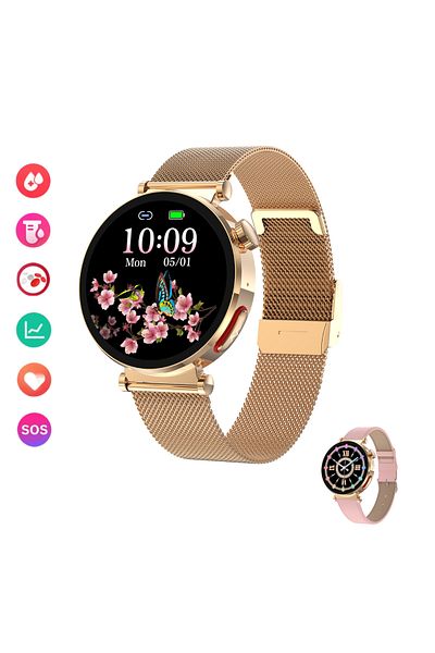 Lommad Lommad® Women's Smartwatch ECG, Blood Sugar, Blood Pressure, Bluetooth Call, IP68, Elegant, Gold