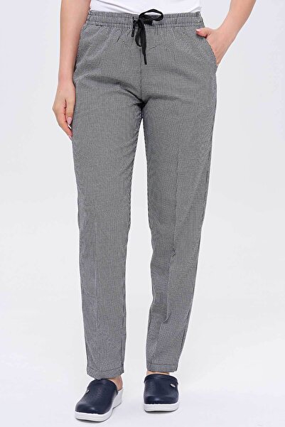 TIPTEKS Kadın Pötikare Desenli Bel Tüm Lastikli Kareli Aşçı Pantolonu