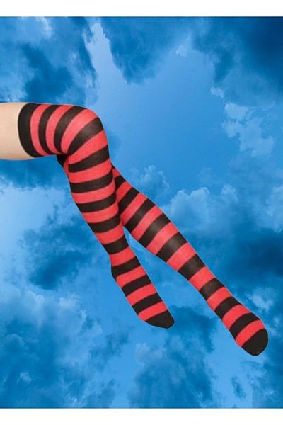 Touz Red Striped Black Women's Knee Socks - Casual