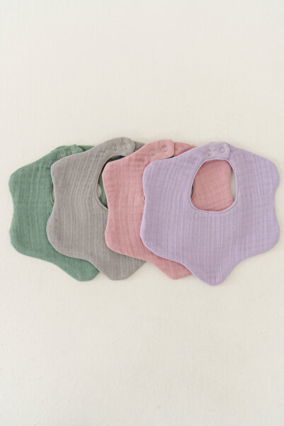 4-Piece 100% Organic Cotton 8-Layer Multi Muslin Flower Girl Baby Saliva And Food Bib,Collar (MODEL 3)