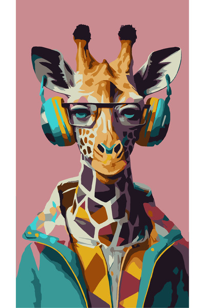 Puzzle Sayılarla Boyama Tuval Seti Fırça Boya Dahil (çıtalı) 3x50 Cm - MÜZİK DİNLEYEN ZÜRAFA