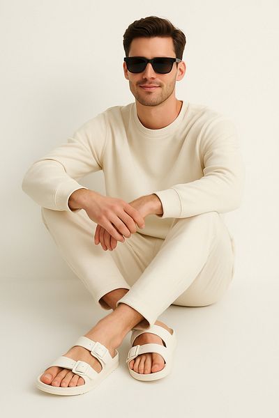 Jack & Jones Ανδρικές παντόφλες κρέμας Arizona Ecru με ρυθμιζόμενη πόρπη