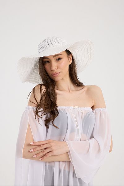 Moda Days White Rope Ribbon Bow Detailed Straw Beach Hat