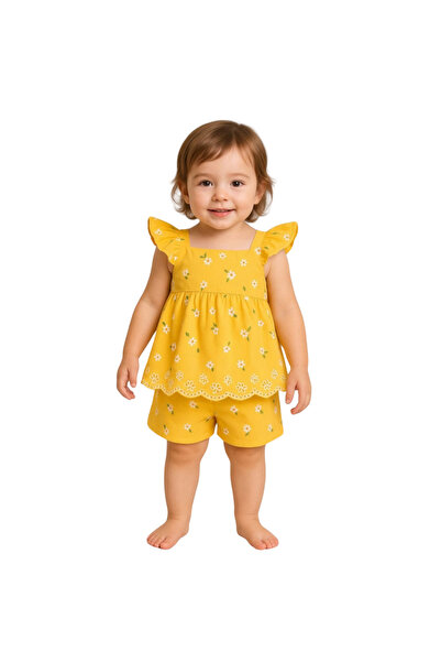 HEYOO KİDS Baby Girl Set with Laced Woven Shorts