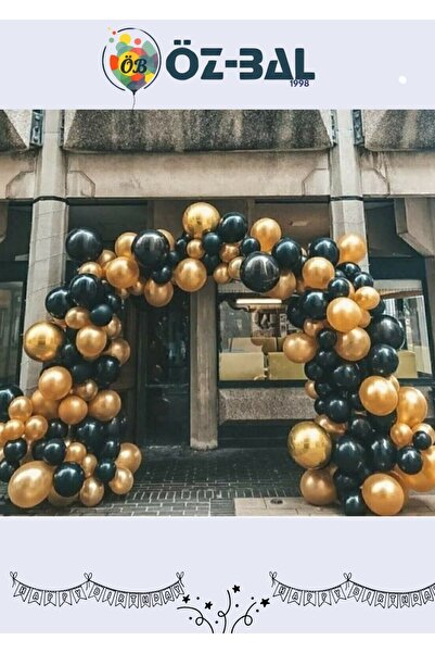 Öz-bal 50 Adet 12 Inç Parti Balonu Metalik Gold - Pastel Siyah + 5 Mt Balon Z...