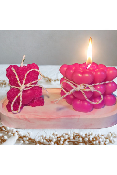 DRN Dekoratif Tabakta 2'li Set, Çikolata Kokulu Pembe Kalpli Ayıcık Ve Kalpli...