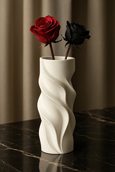 Home BEYAZ SPİRAL MODERN DEKORATİF VAZO - 3D TASARIM KABARTMALI MİNİMALİST EV AKSESUARI