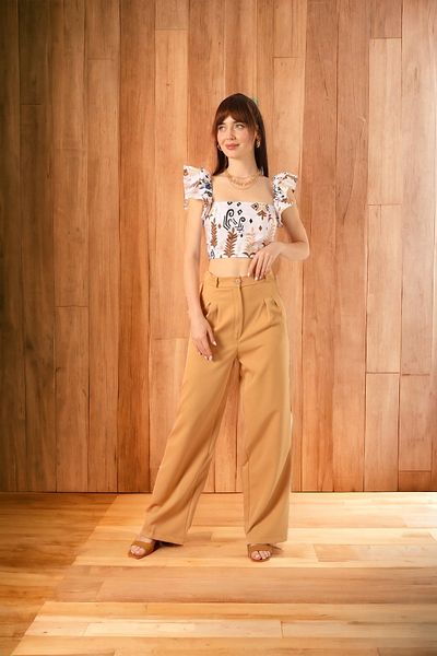 Aslında Look Къса дамска блуза с къс ръкав, плат Terikoton, квадратно деколте