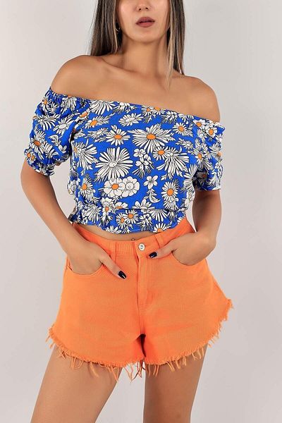 Aslında Look Μπλούζα Madonna γιακά με φλοράλ στάμπα Guipeli Elastic Soft Woven Μπλούζα