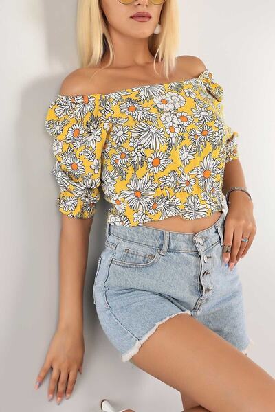 Aslında Look Μπλούζα Madonna γιακά με φλοράλ στάμπα Guipeli Elastic Soft Woven Μπλούζα