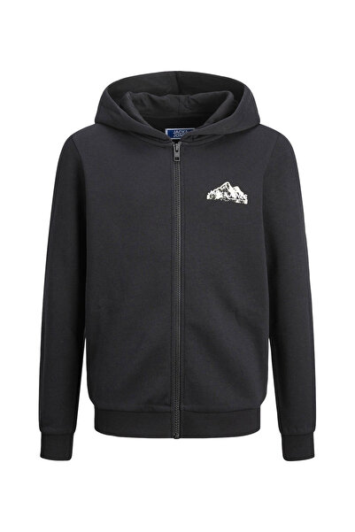 Jack & Jones JCOMOUNTAIN LOGO HOODIE Черен суичър с цип за момче