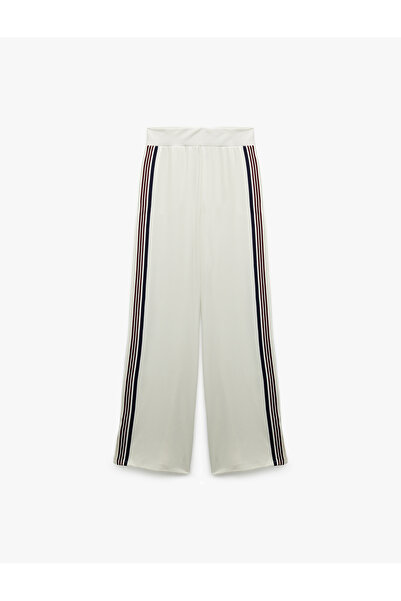 Koton Yüksek Bel Grogren Detaylı Geniş Paça Çizgili Spor Eşofman Altı