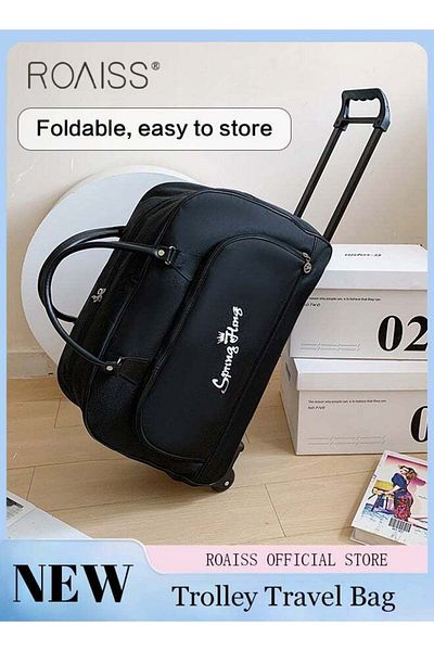 ROAISS Unisex Trolley Travel Bag Oxford Fabric Premium Large Capacity Foldable Multifunctional Luggage Bag