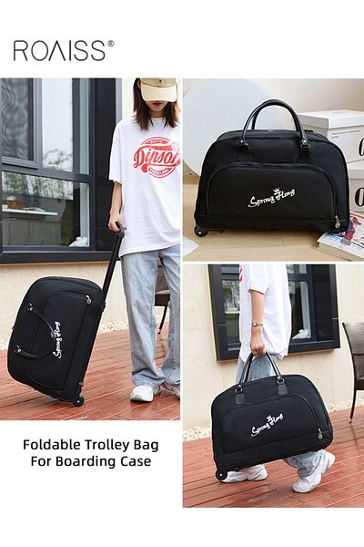 ROAISS Unisex Trolley Travel Bag Oxford Fabric Premium Large Capacity Foldable Multifunctional Luggage Bag