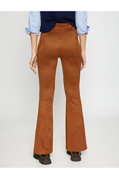 Koton İspanyol Paça Pantolon Süet Görünümlü Düğmeli