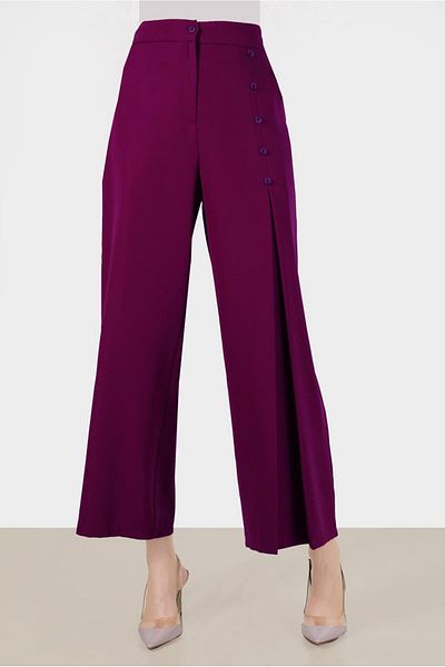 Alvina Loose Cut Trousers 70359 - Buttoned and Pleated Detail
