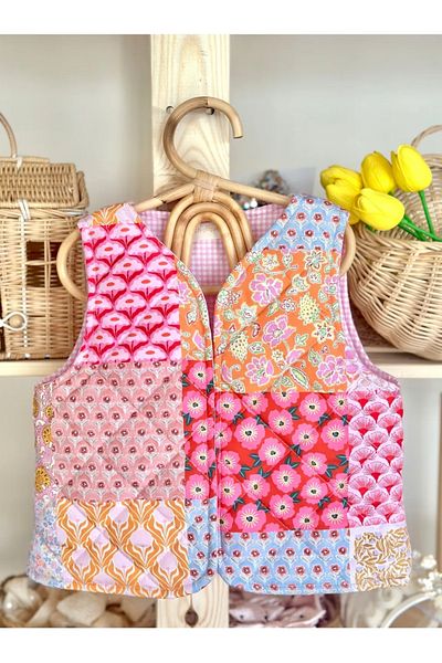 chipiques Patchwork Printed Colorful Patterned Fluffy Adult Quilted Vest Stylish Design