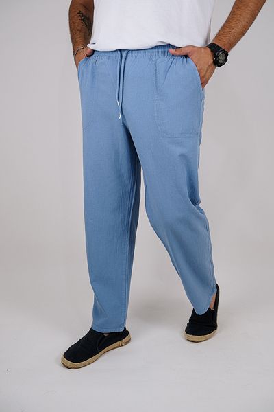 Yakamoz Tekstil Blue Linen Men's Summer Trousers