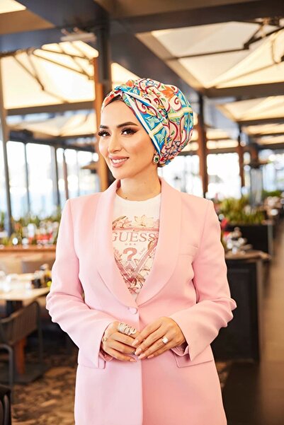 ladrans Turuncu Mavi İpek Dolgulu Bone