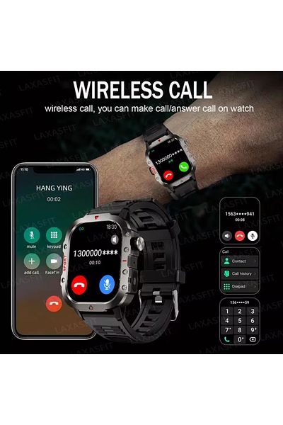 LAXASFIT Gray Led Flashlight Smart Watch Men Sports Fitness Bluetooth Call Heart Rate Health Monitor