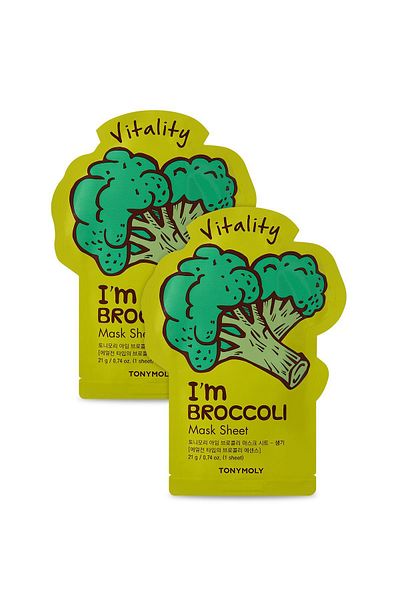 TONYMOLY Face Mask I'm Real Revitalizing Broccoli Skin Care X2 Pieces