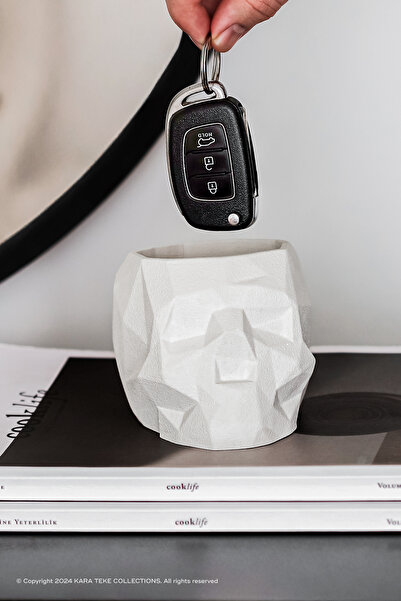 Modern, Stylish and Decorative Geometric Skull Multipurpose Concrete Pencil Holder and Flower Pot Beige - Off-White