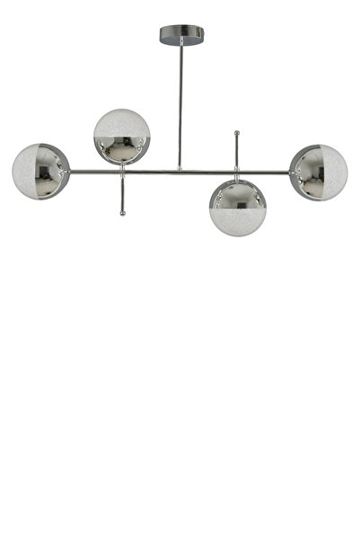 Fer Avize Çello Modern Tasarım Gri Kasa Krom Top - Cafe - Salon - Mutfak – Yatak Odası – Led 4'lü Avize