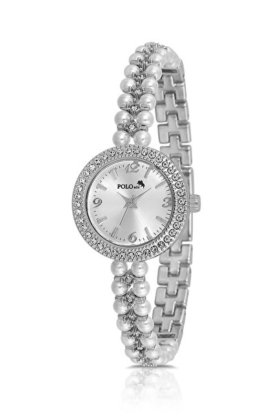Polo Air İnci Taşlı Görünümlü Kadın Kol Saati Zirkon Taşlı 5 Taş Bileklik Kombin Beyaz Gümüş Renk PL-1528B2