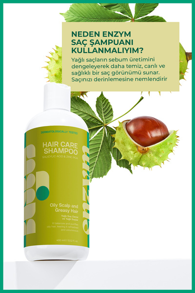 ENZYM COSMETICS Yağlı Saç Derisi Ve Yağlı Saçlar İçin Saç Bakım Şampuanı 400 ml (tuzsuz)