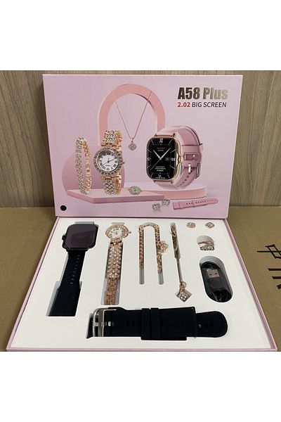 Choice Black 2024 Smartwatch 8in1 Necklace Earrings Bracelet Ring Jewelry Smart Watch A58plus