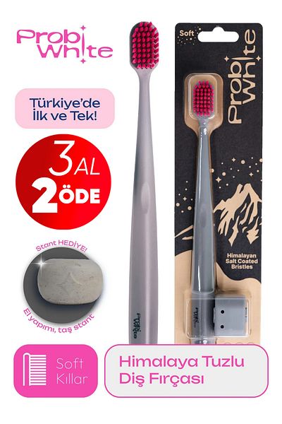 Probident Probiwhite Himalayan - Natural Vegan Toothbrush, Salty, Handmade Stand Gift