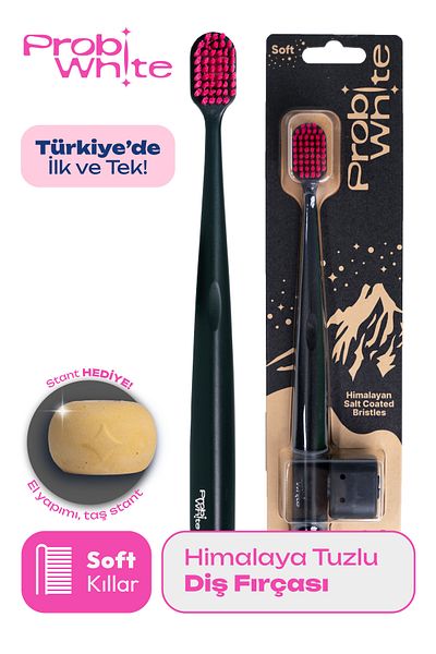 Probident Probiwhite Himalayan - Natural Vegan Toothbrush, Salty, Handmade Stand Gift