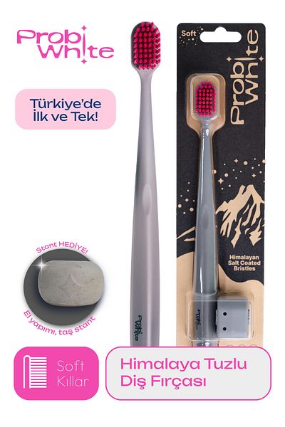 Probident Probiwhite Himalayan - Natural Vegan Toothbrush, Salty, Handmade Stand Gift